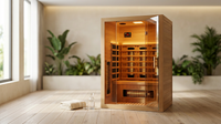 1 Person Extendable FAR Infrared Sauna for Home, Hemlock Wood Low EMF 6 Carbon Heaters Indoor Saunas with LED Lights, Bluetooth Speaker, Digital Control Panel, and Seating Bench — Lifestyle