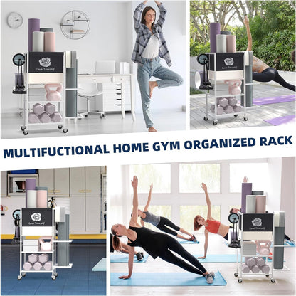 Yoga Mat Storage Rack，Home Gym Storage Rack Gym Workout Equipment Storage Organizer Fitness Weight Rack on Wheels for Yoga Mat,Yoga Block,Foam Roller,Resistance Band,Dumbbell,Kettlebell and Other Workout Accessories