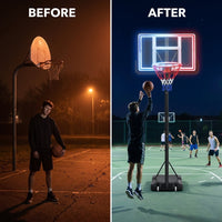 4.76 Ft. to 10 Ft. Black Metal Portable Basketball Hoop Height Adjustment with LED Lights — Before & After