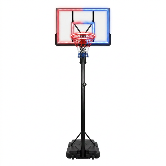 4.76 Ft. to 10 Ft. Black Metal Portable Basketball Hoop Height Adjustment with LED Lights — Studio Shot