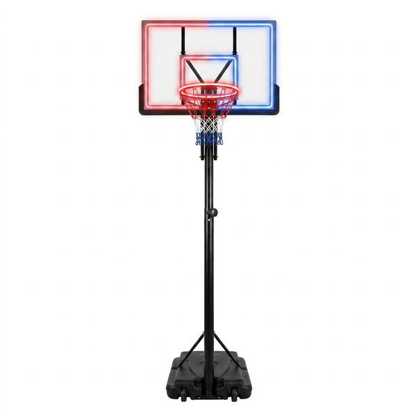 4.76 Ft. to 10 Ft. Black Metal Portable Basketball Hoop Height Adjustment with LED Lights — Studio Shot