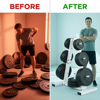 Weight Plate Rack, Weight Tree, Home Gym Storage Stand, Holds 300 Lbs — Before & After