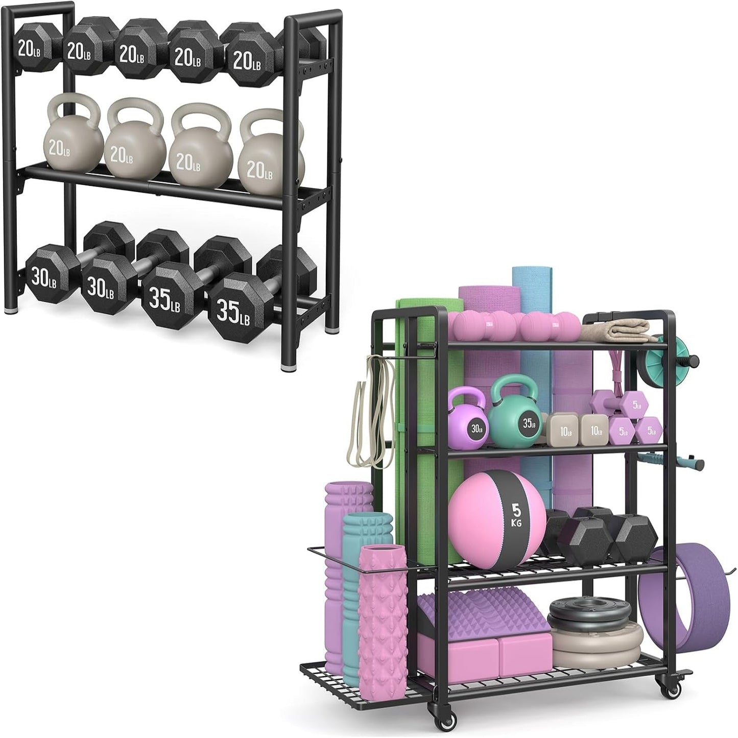 4-Tier Dumbbell Rack Stand Only and 3 Tier Weight Rack for Home Gym Storage